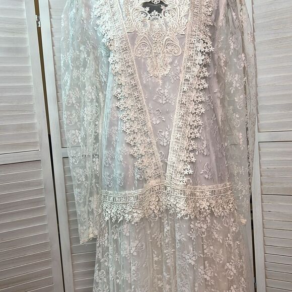Jessica McClintock Bridal Vintage Drop Waist Victorian Lace Dress 11/12 - Picture 3 of 12